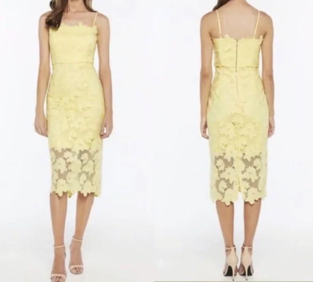 Bardot Women's Yellow Lace Midi Dress Nordstrom Rack Size 8 MSRP $250