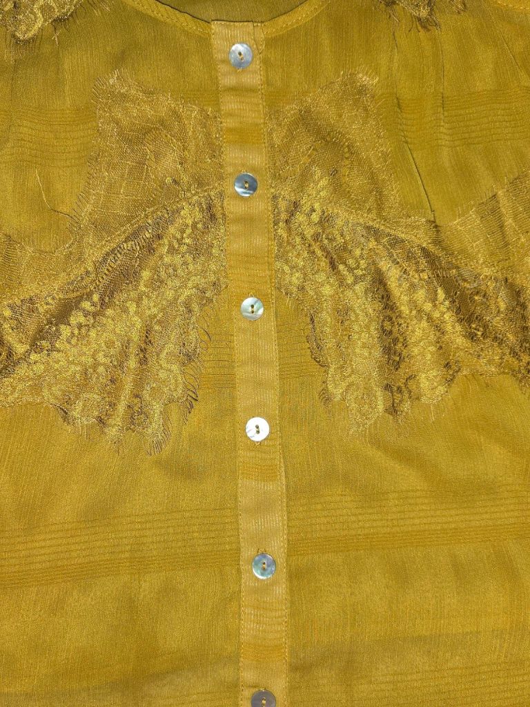 Women's Bar III Mustard Yellow Lace Trim Sheer Tank Top - Size M