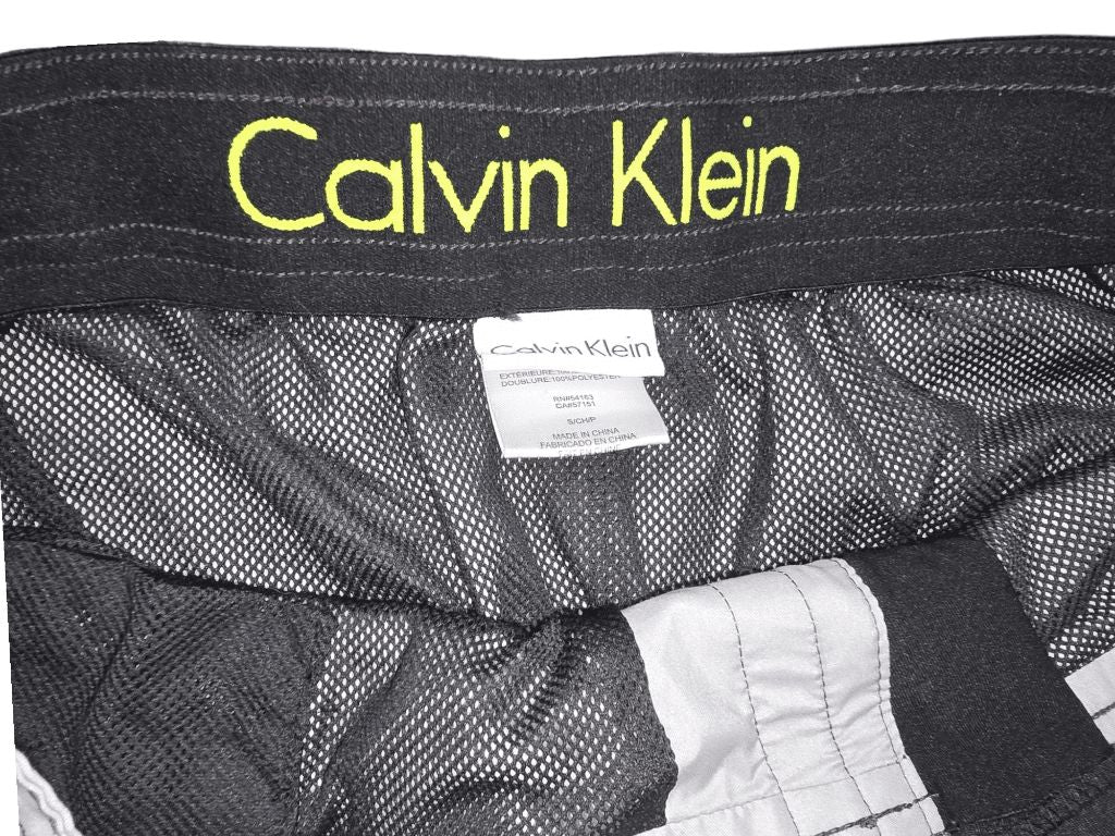 Men's Calvin Klein Swim Trunks Size SMALL Black Gray Striped