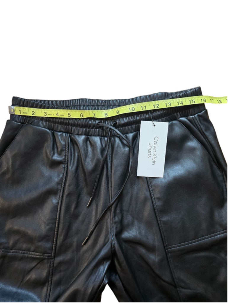 Women's Calvin Klein Black Faux Leather Jogger Pants - Size L With Pockets