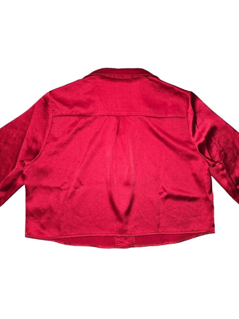 Women's Rachel Zoe Red Satin Cropped Blouse - Size L NEW