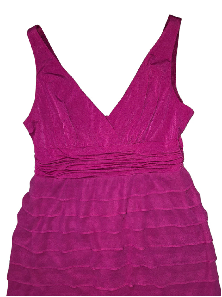 Women's S.L. Fashions Midi Dress SZ 14 Magenta Pink Ruffle Tier Cocktail Evening