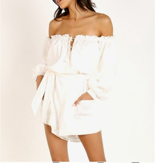 Women's Spell & The Gypsy Milla Romper in Off White SZ XS Off Jumpsuit with Belt