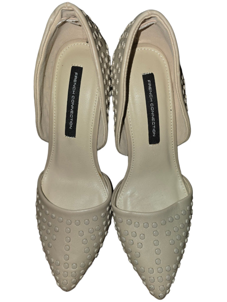 French Connection Womens Stiletto Studded Dorsay Pumps Beige Leather Size 6