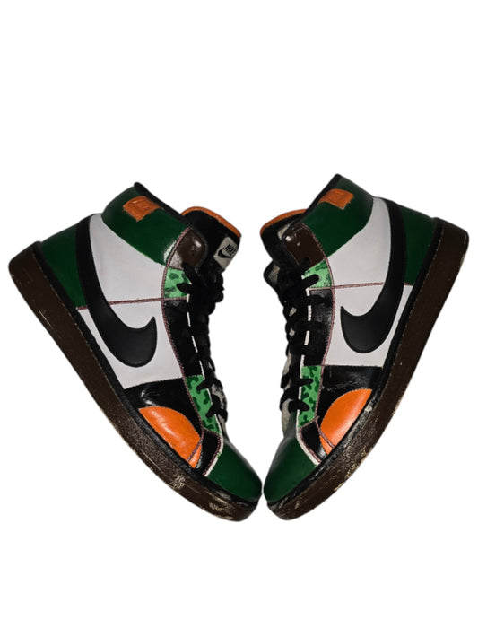 NIKE Men's Court Royale 2 Mid #CQ9179 100 - SZ 11 CUSTOM PAINTED Green Orange