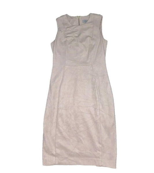 Calvin Klein Pale Pink Beige Suede Sleeveless Gold Zipper Sheath Dress SZ 4