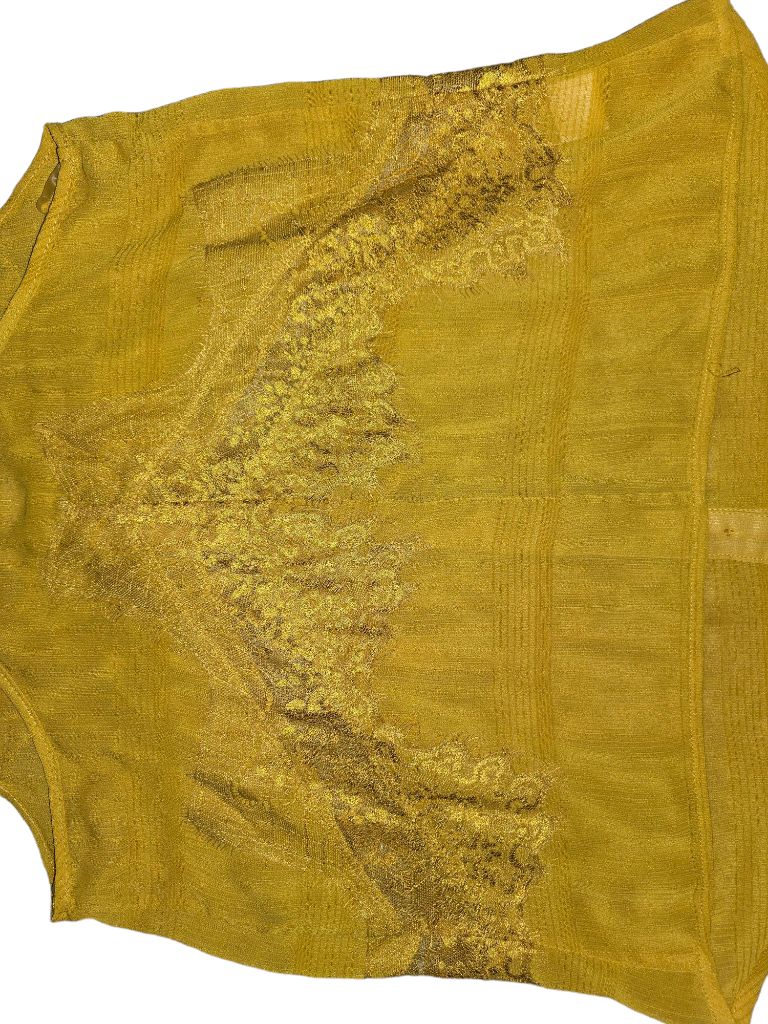 Women's Bar III Mustard Yellow Lace Trim Sheer Tank Top - Size M