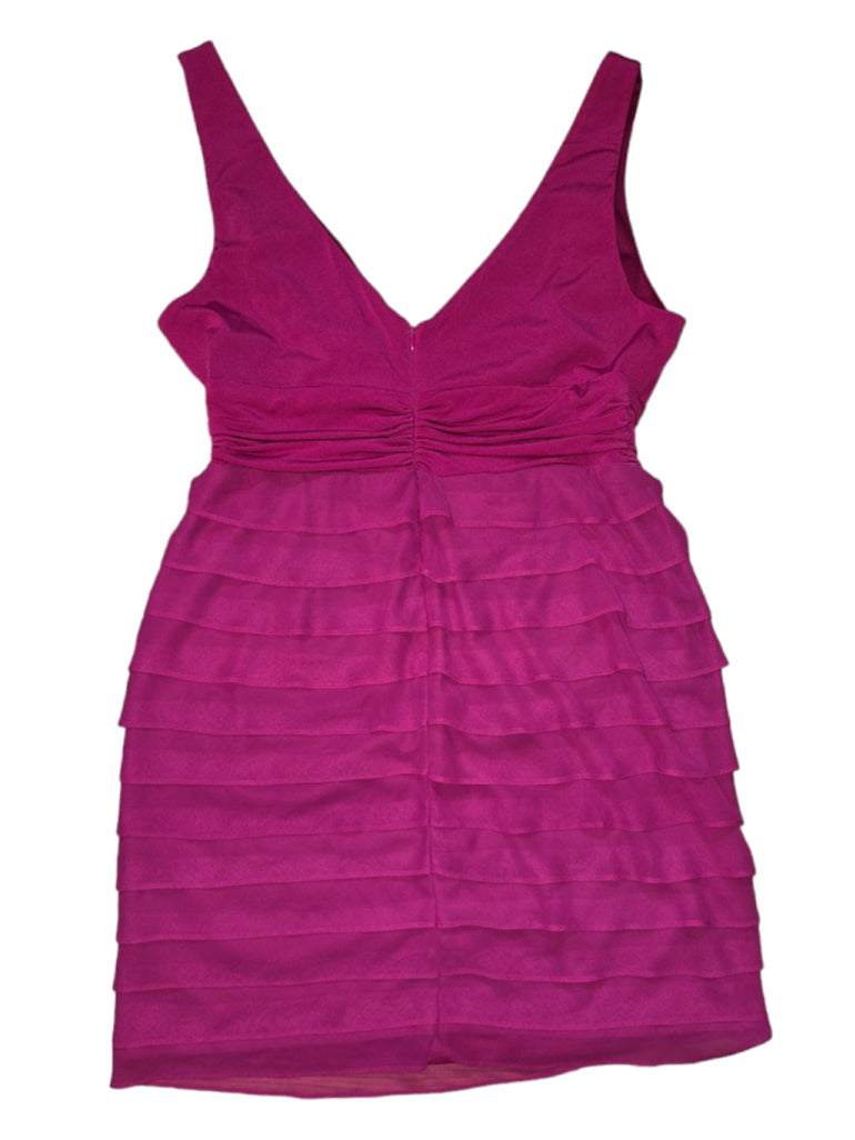 Women's S.L. Fashions Midi Dress SZ 14 Magenta Pink Ruffle Tier Cocktail Evening