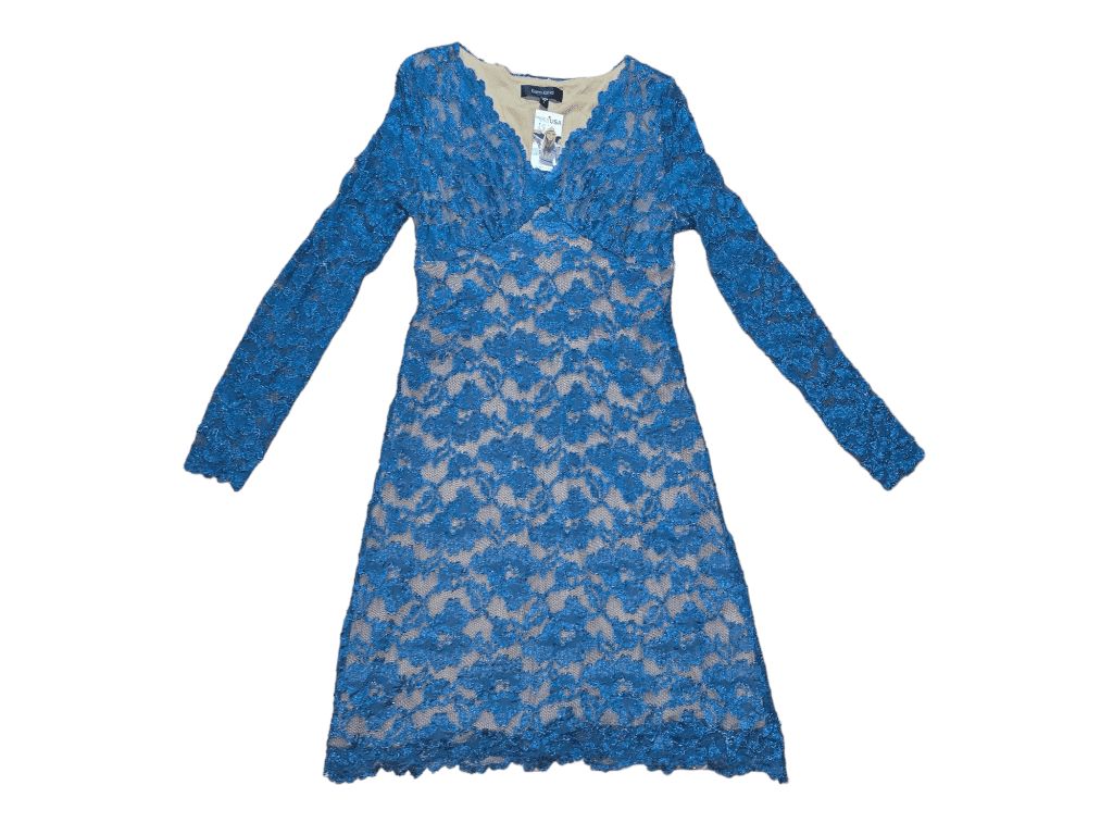 Women's Karen Kane Blue Lace A line Dress Long Sleeve Size L MSRP $108