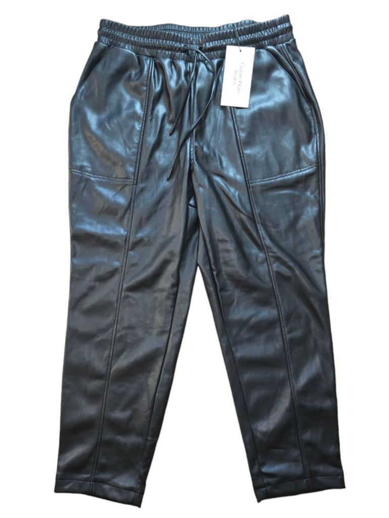 Women's Calvin Klein Black Faux Leather Jogger Pants - Size L With Pockets