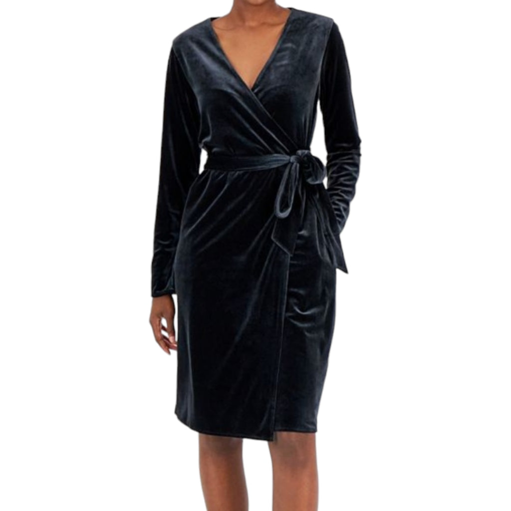 Women's Alfani Velvet Long-Sleeve Wrap Holiday Dress XS Slimming Black