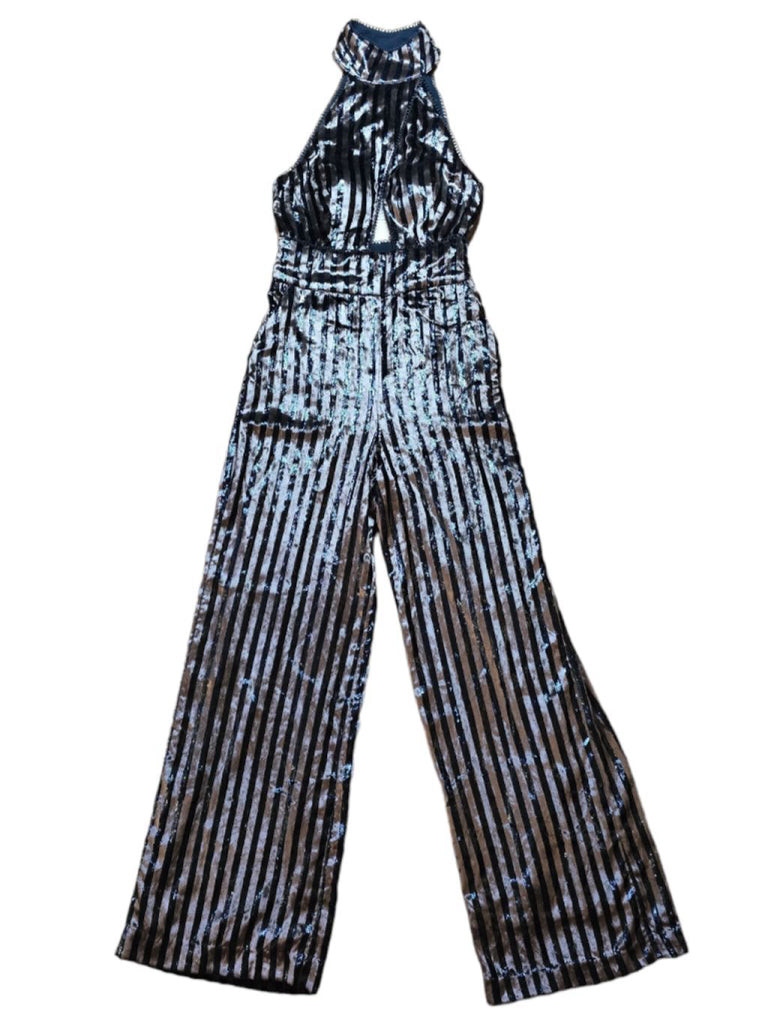 REVOLVE House of Harlow 1960 Black and Gold Striped Sequin Jumpsuit - Size XXS