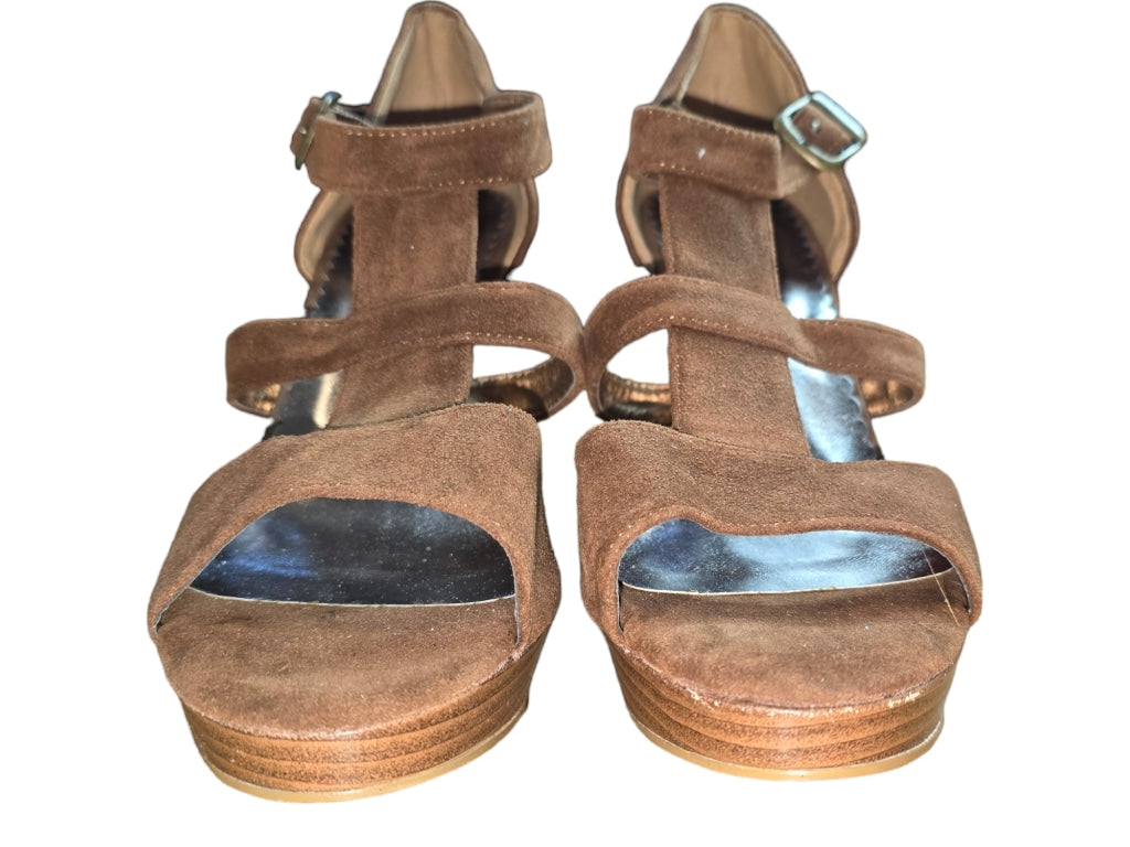 Women's Anna Almeida Brown Suede Cork Sandals Size 8.5 Ankle Strap