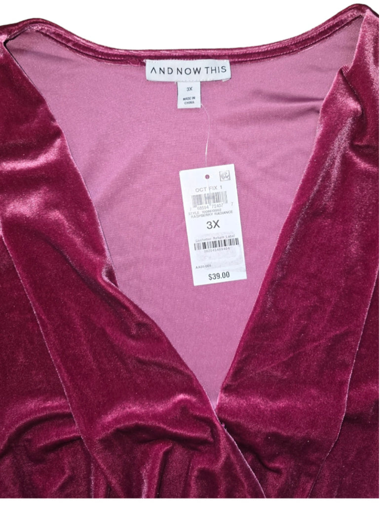 AND NOW THIS WOMEN'S BODYSUIT 3X RASBERRY RADIANCE VELVET LONG SLEEVES FUSCHIA