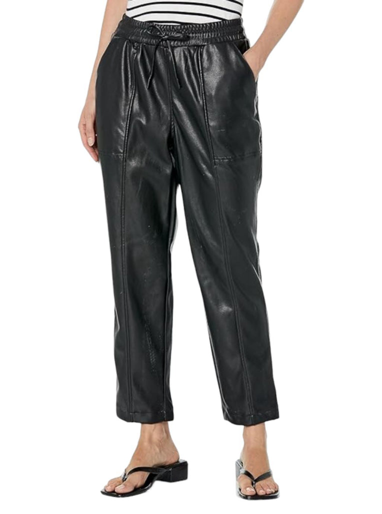 Women's Calvin Klein Black Faux Leather Jogger Pants - Size L With Pockets