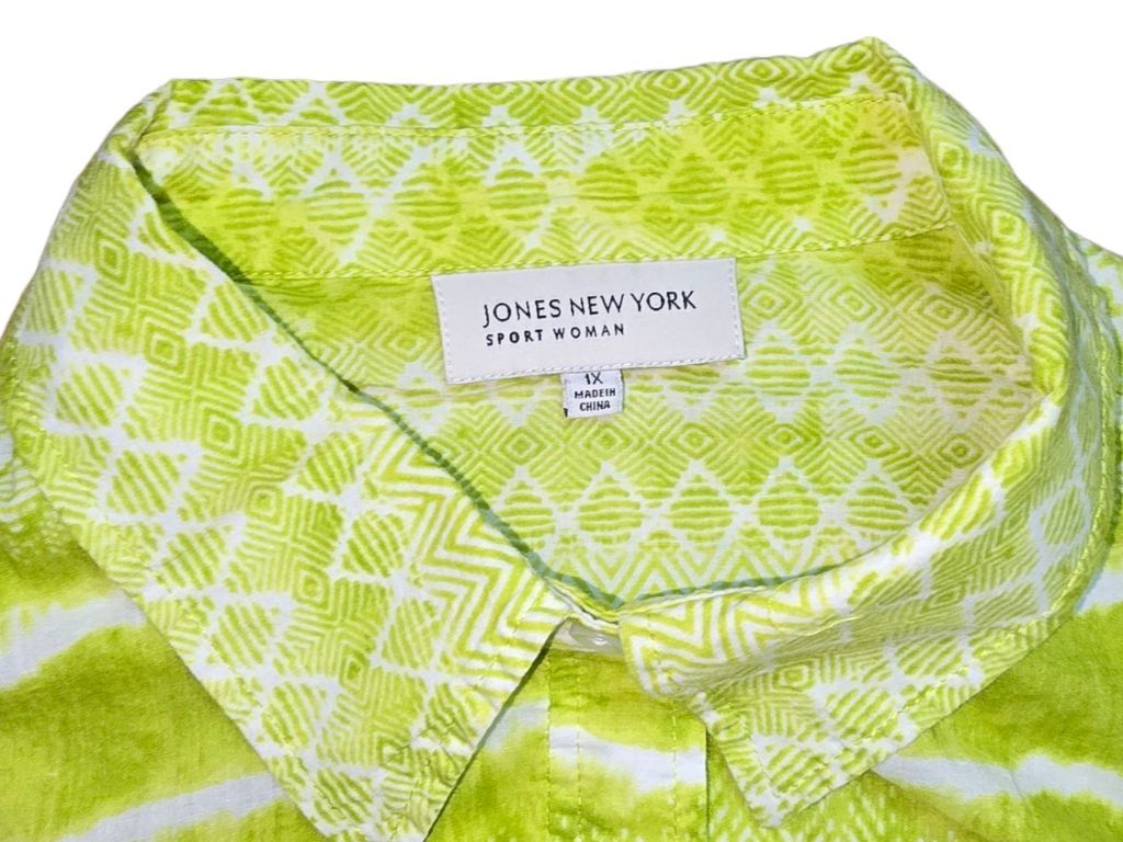 Women's Jones New York Green 1X Button Down Shirt