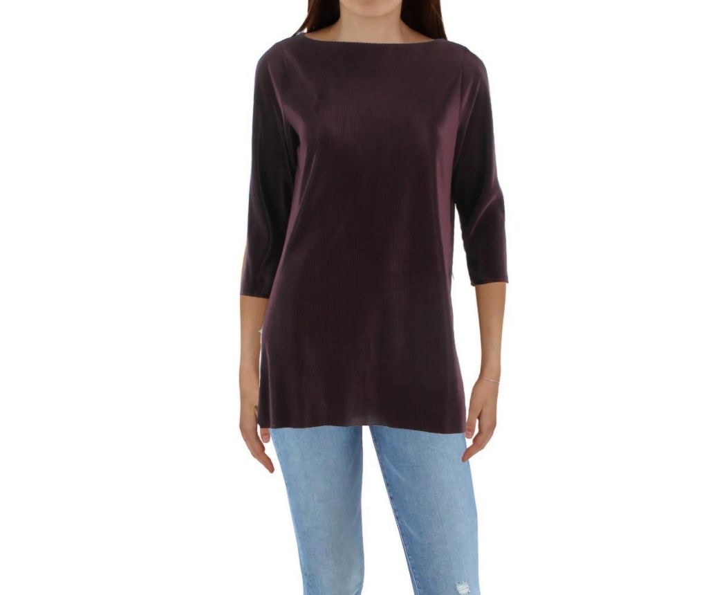 Women's Alfani Textured Plum Purple Tunic Top Slit Sides 3/4 Sleeve Boat Neck S