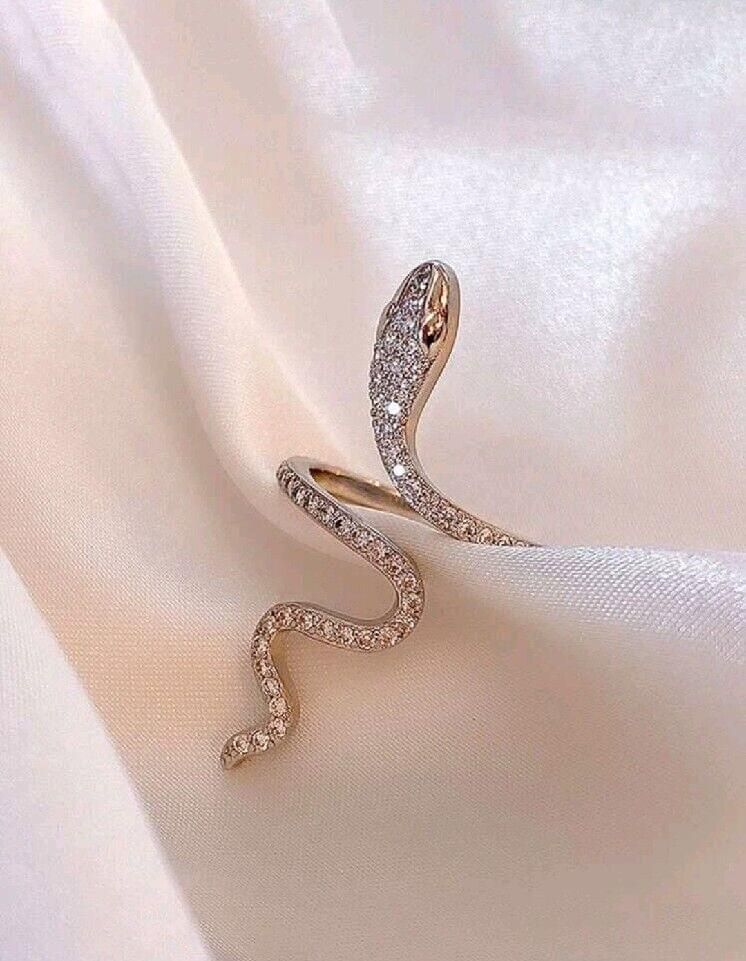 Women's Snake Ring Silver Metal CZ