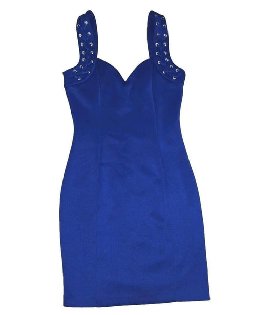 RARE GUESS Cobalt Royal Blue Body-Con  Dress Lace Up Straps Zip Back SZ 6