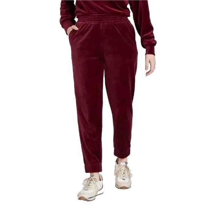 Wild Fable Women's High-Rise Velour Jogger Burgundy Red LARGE