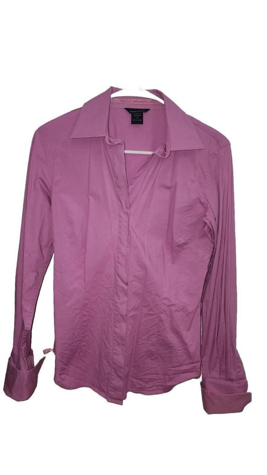 Moda International Long Sleeve Collared Button Up Shirt Size SMALL PURPLE