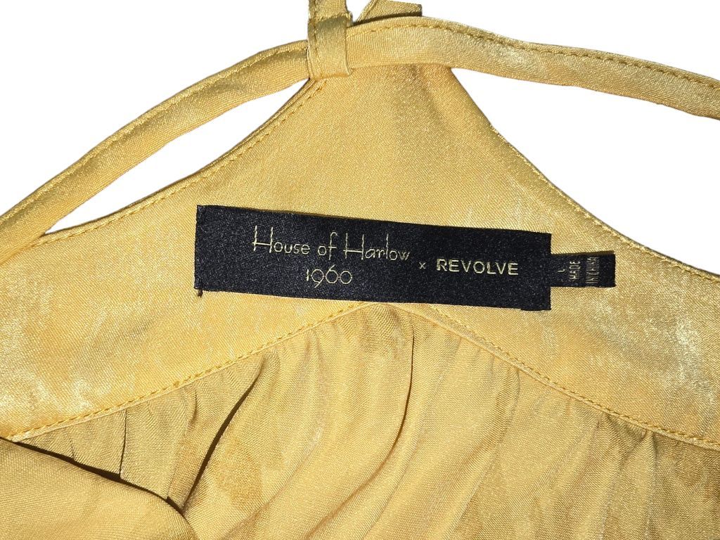 House of Harlow 1960 Revolve Yellow Feather Maxi Brynn Dress Size L MSRP $208