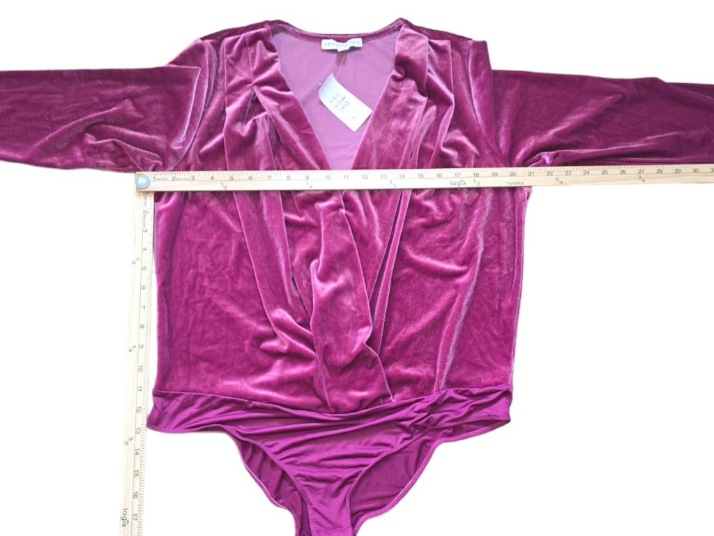 AND NOW THIS WOMEN'S BODYSUIT 1X RASBERRY RADIANCE VELVET LONG SLEEVES FUSCHIA