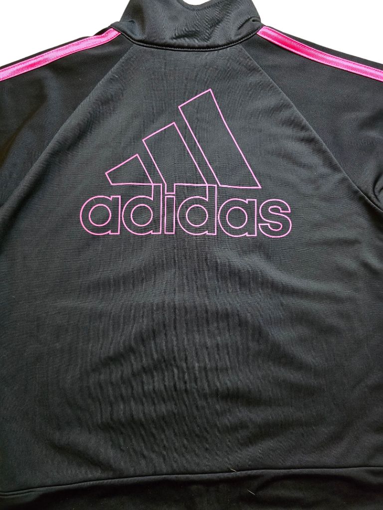 Girls Adidas Tracksuit Black Pink Stripe Size Large 14