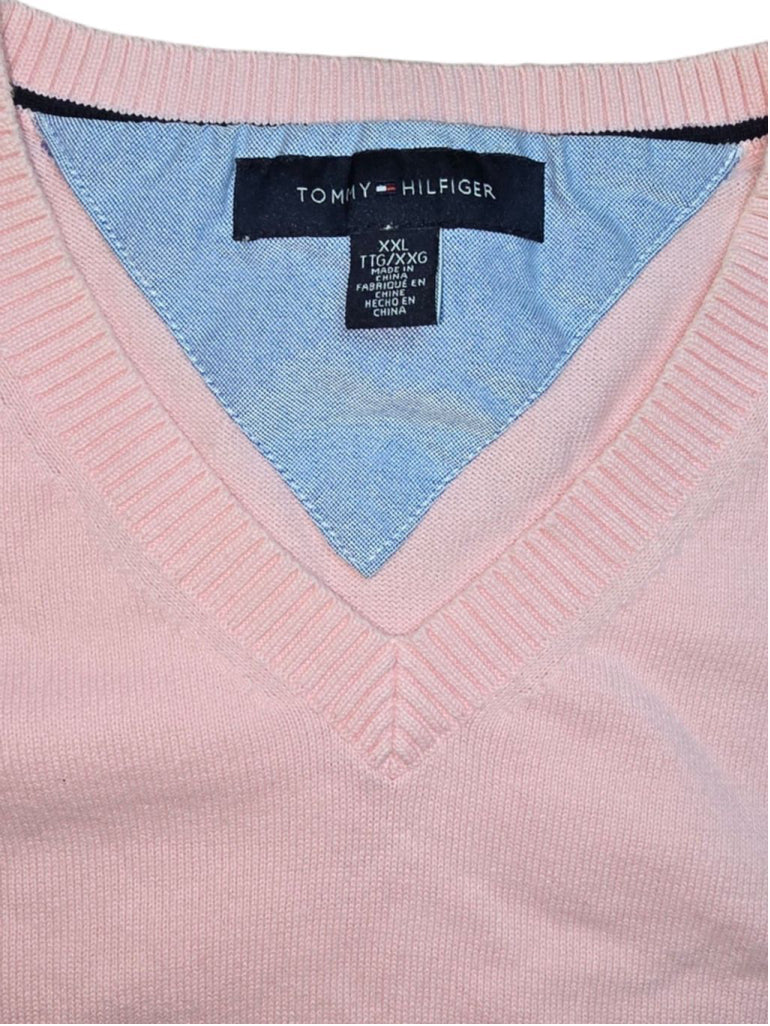 Men's Tommy Hilfiger Pink V-Neck Sweater XXL