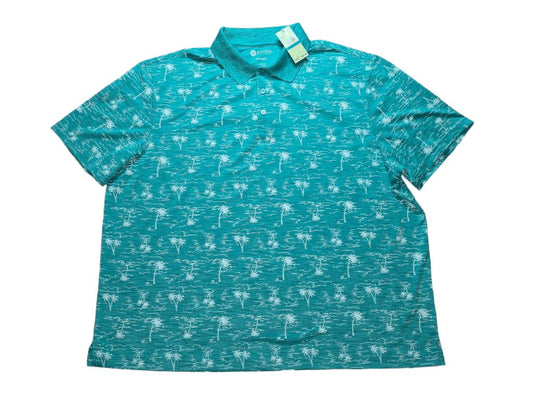 Men's Haggar XXL Blue Turquoise Short Sleeve Polo Shirt Palm Trees Vacation