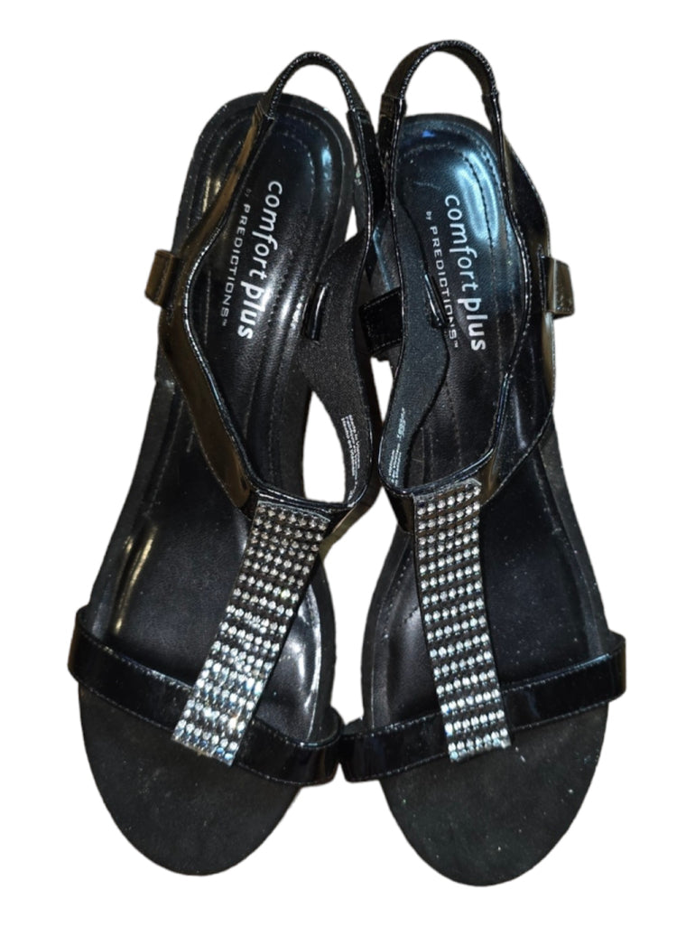 Women's Comfort Plus by Predictions Black Embellished Wedge Sandals SZ 10 WIDE