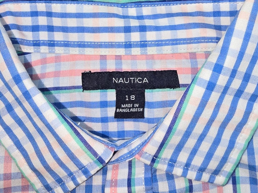 Boys Nautica Blue Pink Green Plaid Button Down Shirt Size 18 Long Sleeve