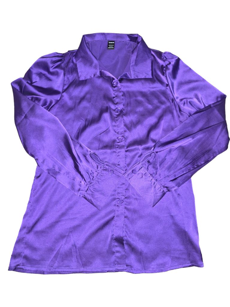 Women's Shein Purple Satin Button Up Shirt and Pants Set Size M