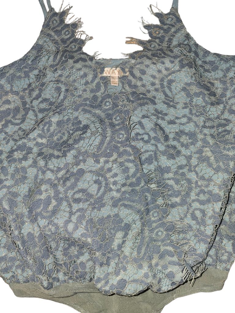 Women's WAYF Blue Lace Teal Open Front Bodysuit Size S