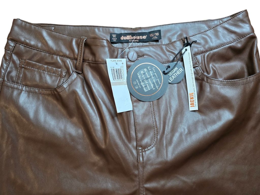 Women's DollHouse Brown Faux Leather Jackie Flare Pants - Size 15/16