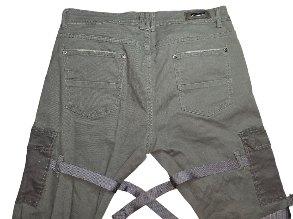 Men's Preme Green Cargo Pants with Chains and Straps Tactical Punk Size 36 X 33