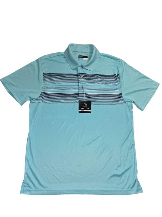 Men's PGA TOUR Pro Series Aqua Blue Striped Golf Polo Shirt Size M MSRP $65