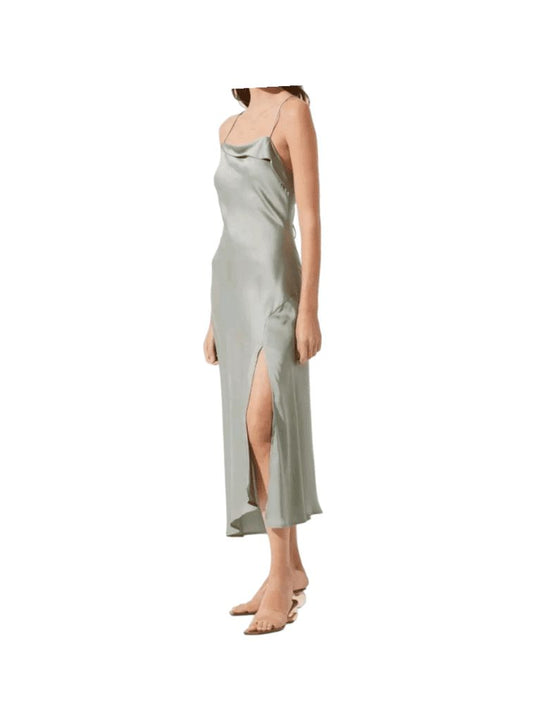 ASTR the Label Gaia Dress in Light Sage SMALL New $89 Satin Midi Cocktail