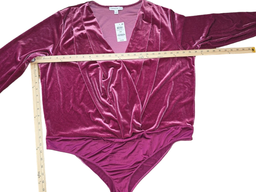 AND NOW THIS WOMEN'S BODYSUIT 3X RASBERRY RADIANCE VELVET LONG SLEEVES FUSCHIA