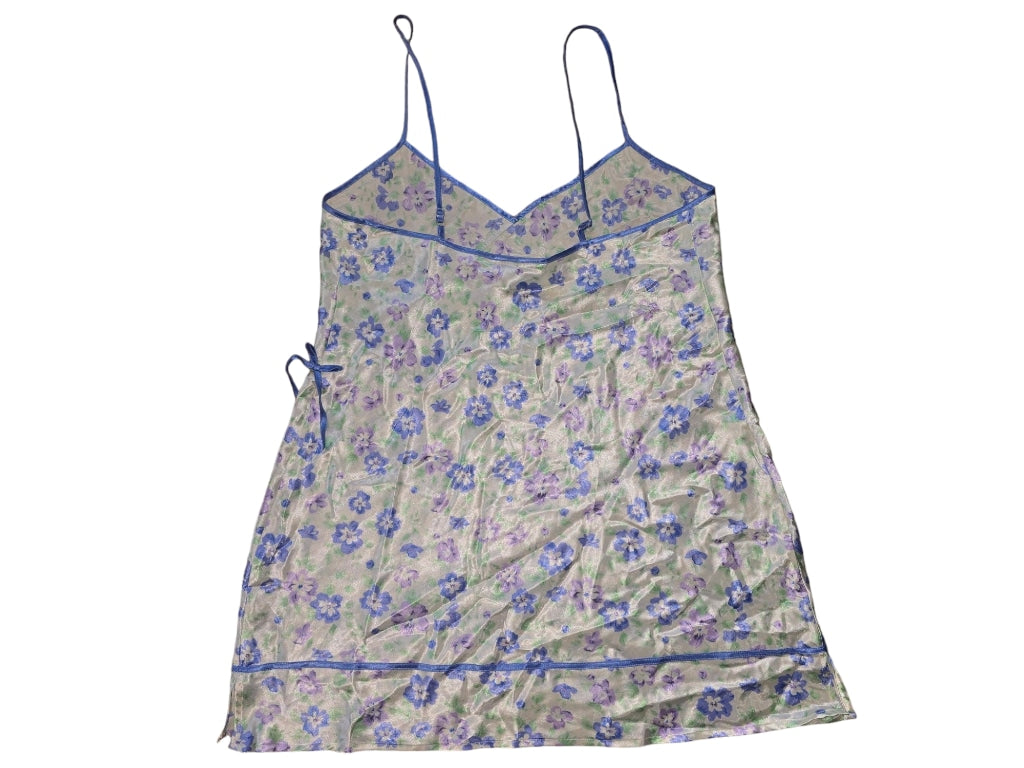 Women Morgan Taylor Intimates Mini Night Gown L Yellow Blue Purple Floral Satin