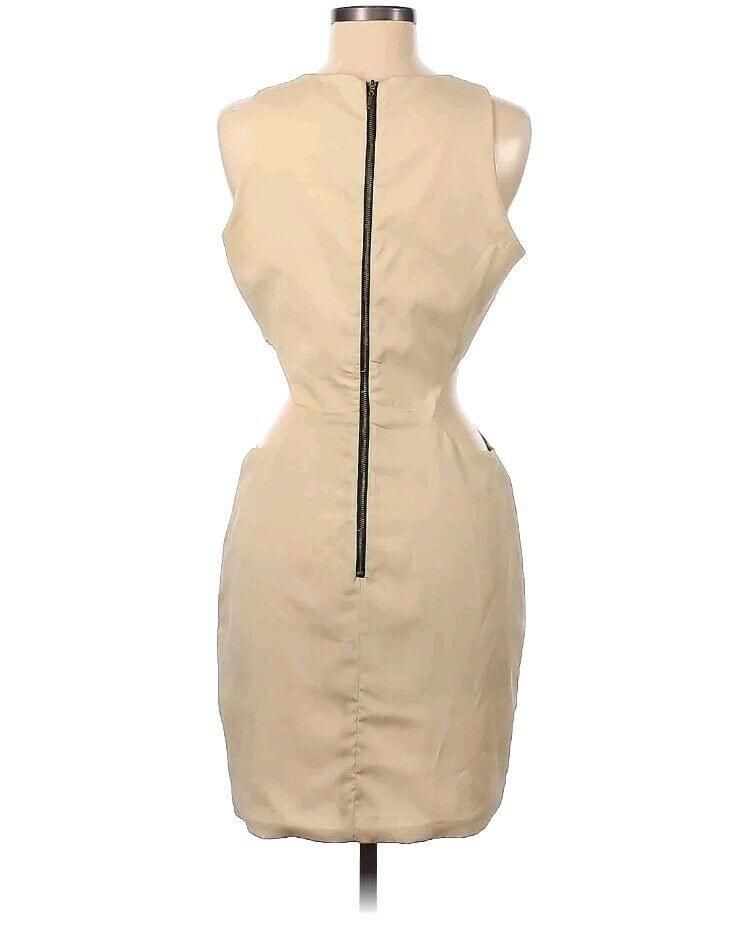 NAVEN Side Cut Out Dress Beige Nude Silver Shimmer  SZ O NWT *MSRP $187*