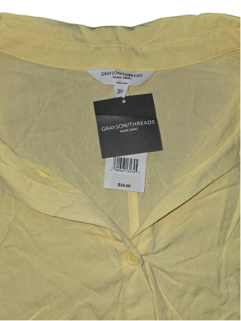 Women's Grayson Threads Blouse 3X Yellow Oversized Cropped Black Label