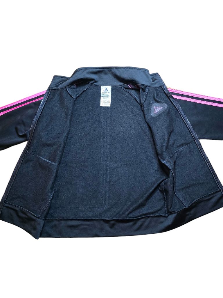 Girls Adidas Tracksuit Black Pink Stripe Size Large 14