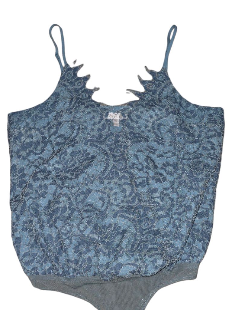 Women's WAYF Blue Lace Teal Open Front Bodysuit Size S