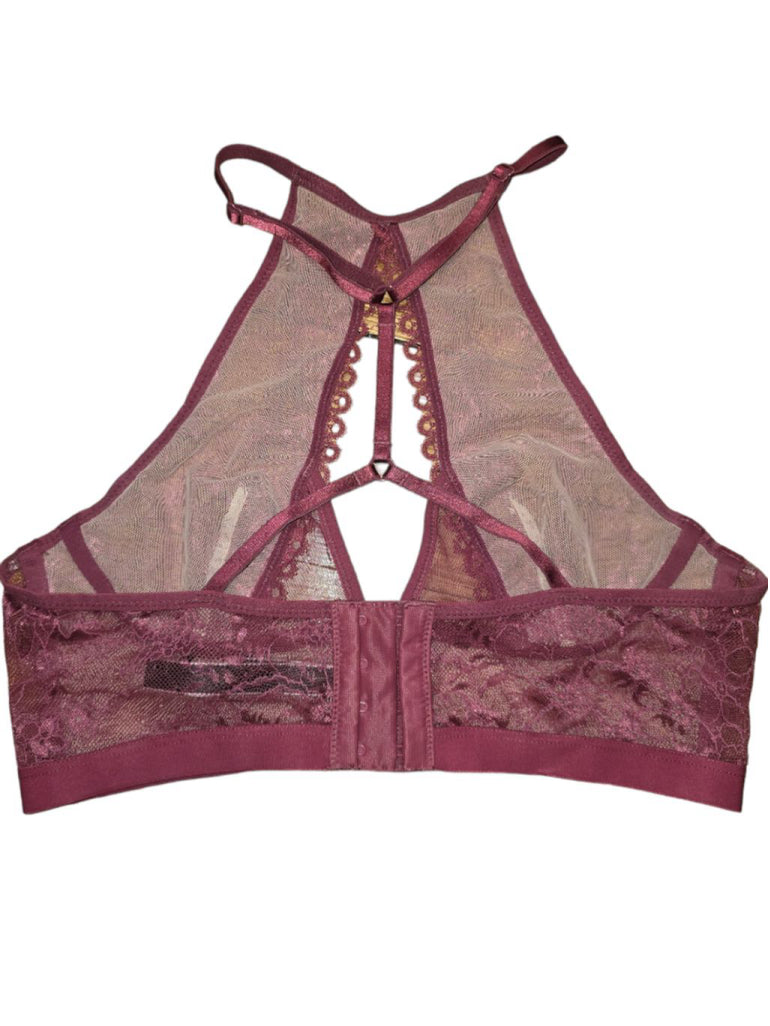 Victorias Secret Very Sexy Floral Lace High-Neck Bralette Size Small Burgundy