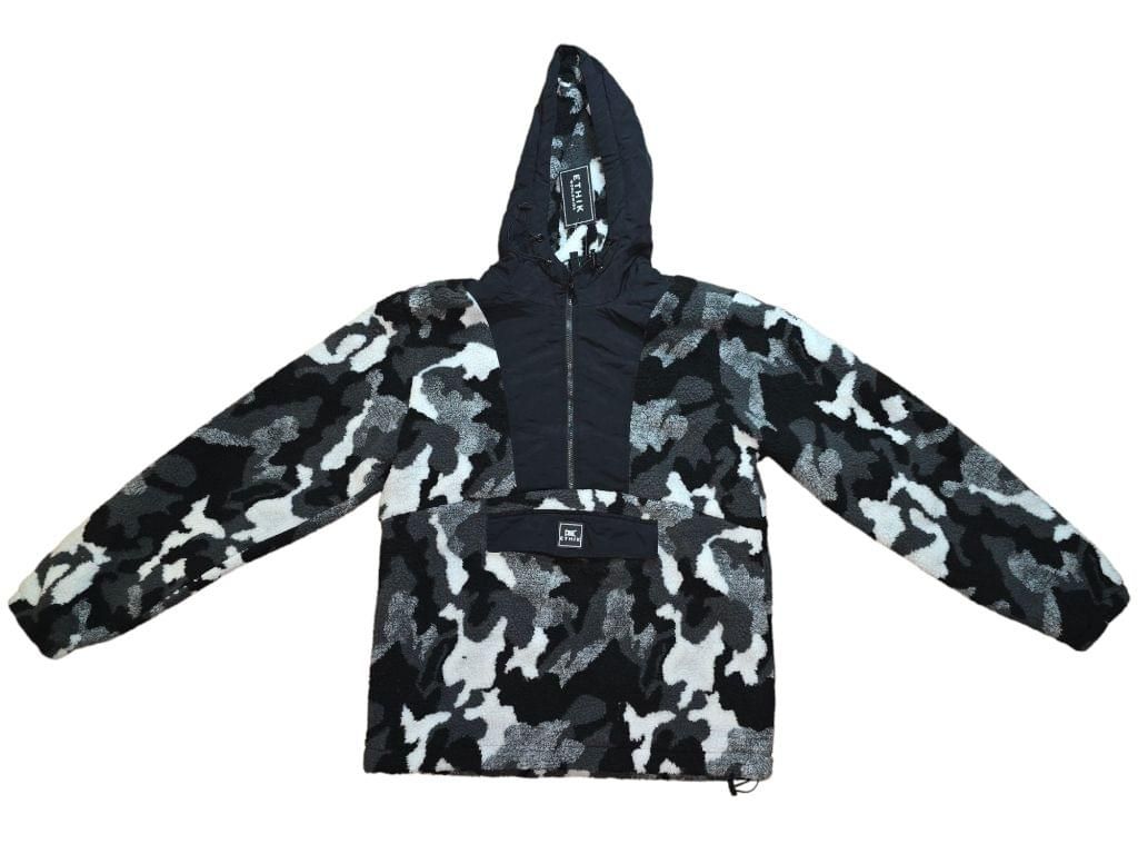 Men's Ethik Black Camouflage Fleece Pullover Hoodie Jacket - Size M MSRP $132