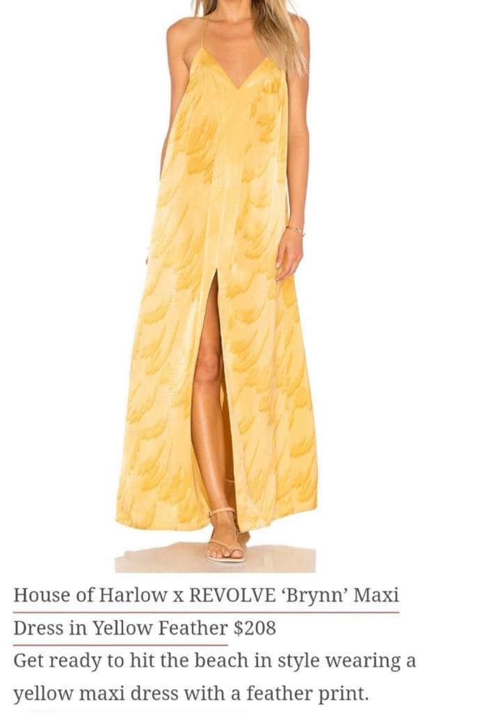 House of Harlow 1960 Revolve Yellow Feather Maxi Brynn Dress Size L MSRP $208