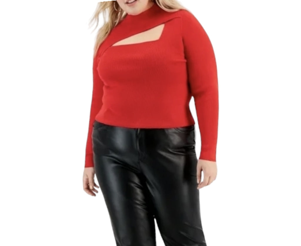 Women's Bar III Plus Size Cutout Long-Sleeve Sweater Cherry On Top 3x Red