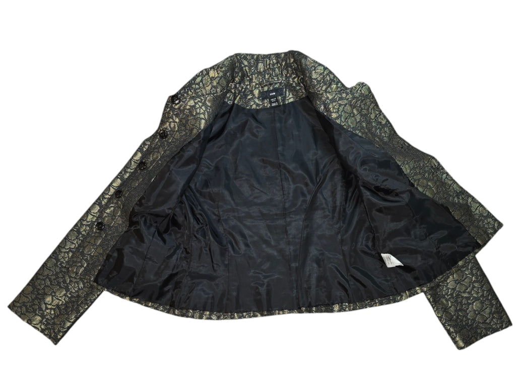 Vintage H&M Bronze Jacquard Blazer, Y2K Metallic Floral Black Gold SZ 8