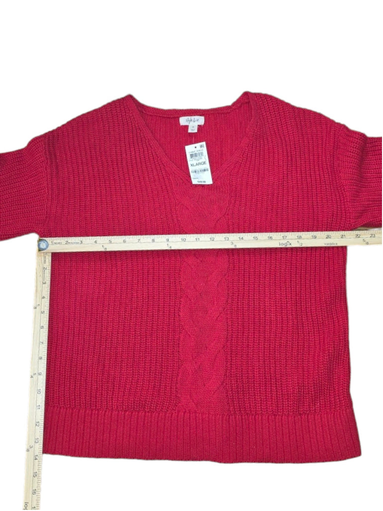 Women's Style & Co Cable Knit Front V-Neck Sweater Size XL MSRP $50 Red